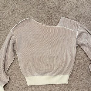 Line and Dot Striped Beige Sweater